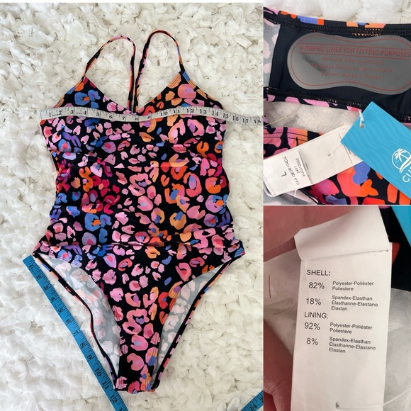 NWT Multicolored Leopard Print O-Ring One Piece Swimsuit SIZE LARGE - Picture 15 of 17